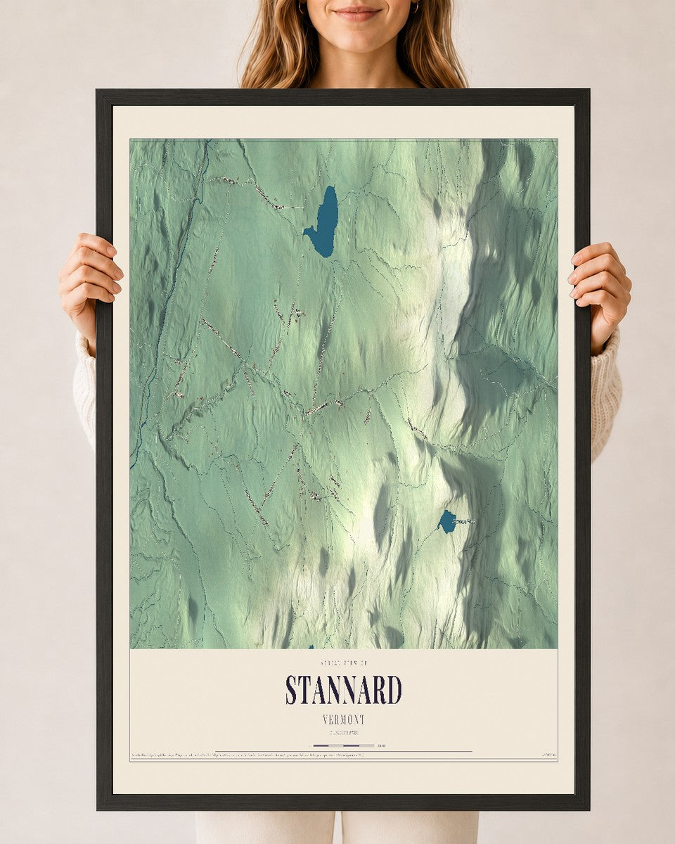 Stannard, Vermont map print - 24 x 36 black Ayous wood frame