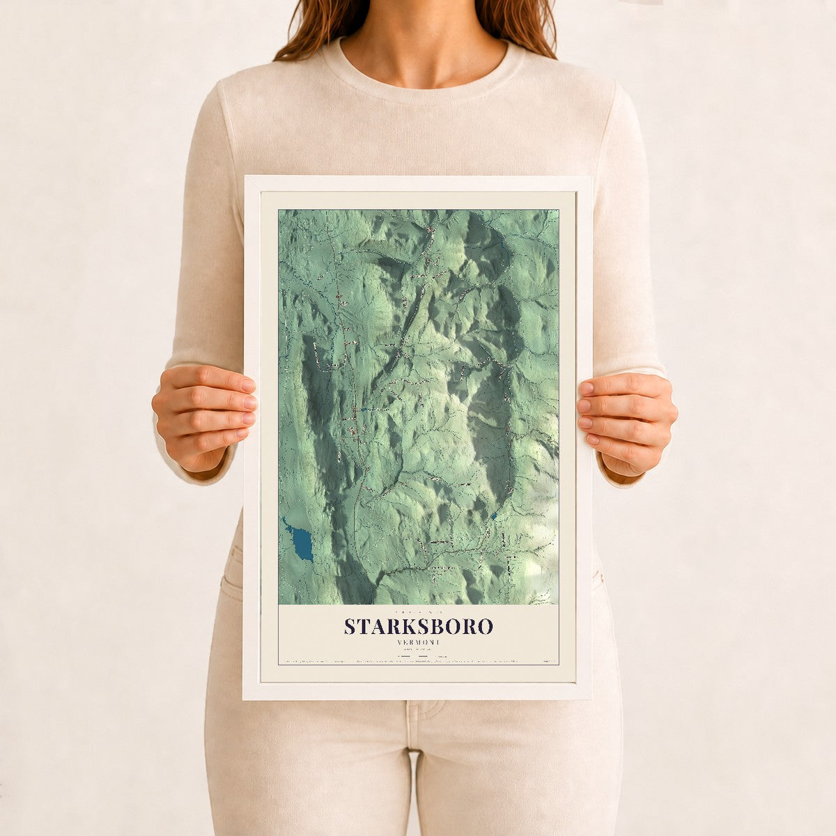 Starksboro, Vermont map print - 12 x 18 white Ayous wood frame