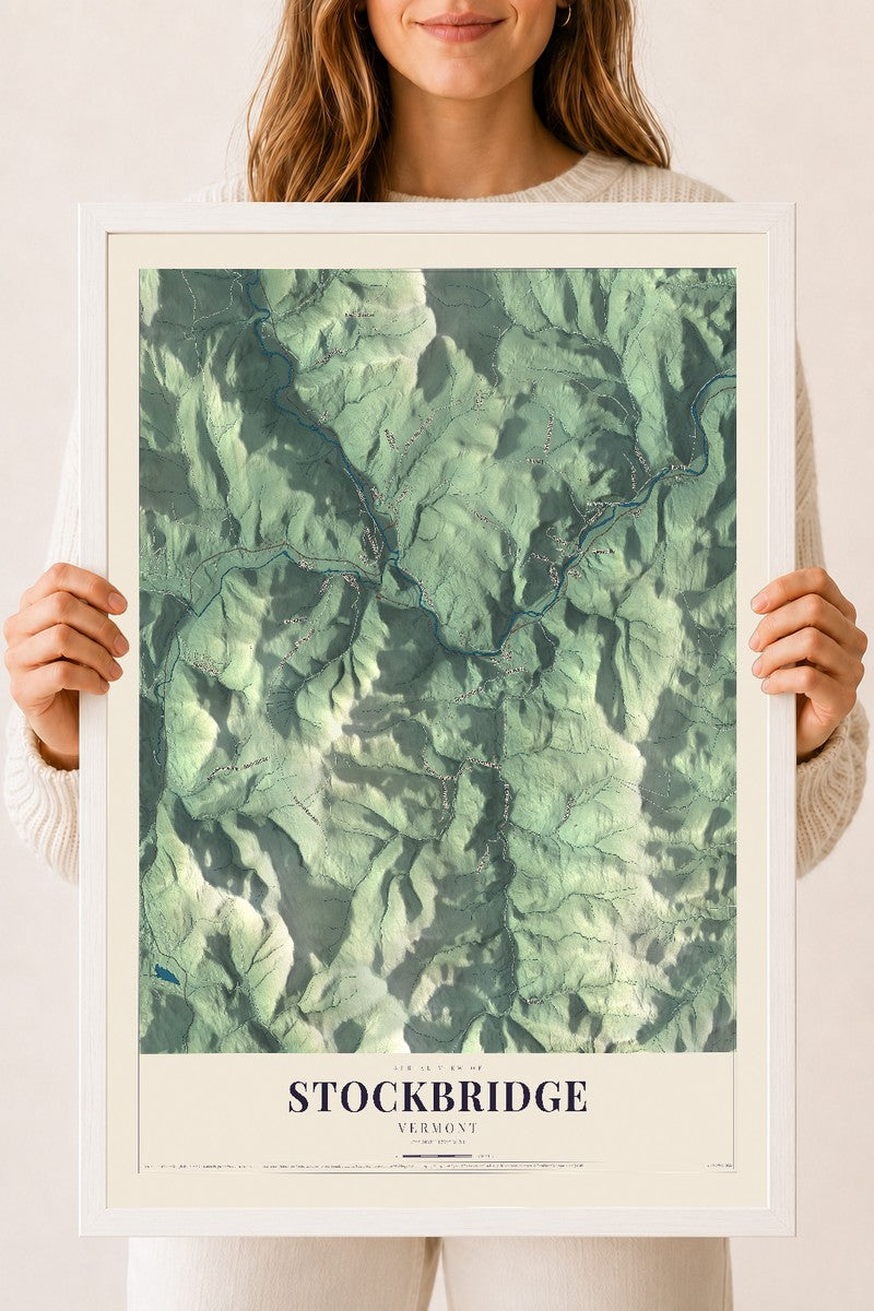 Stockbridge, Vermont map print - 18 x 24 white Ayous wood frame