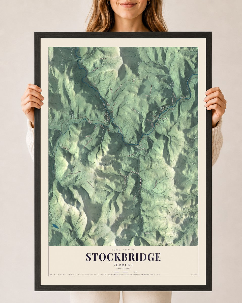 Stockbridge, Vermont map print - 24 x 36 black Ayous wood frame