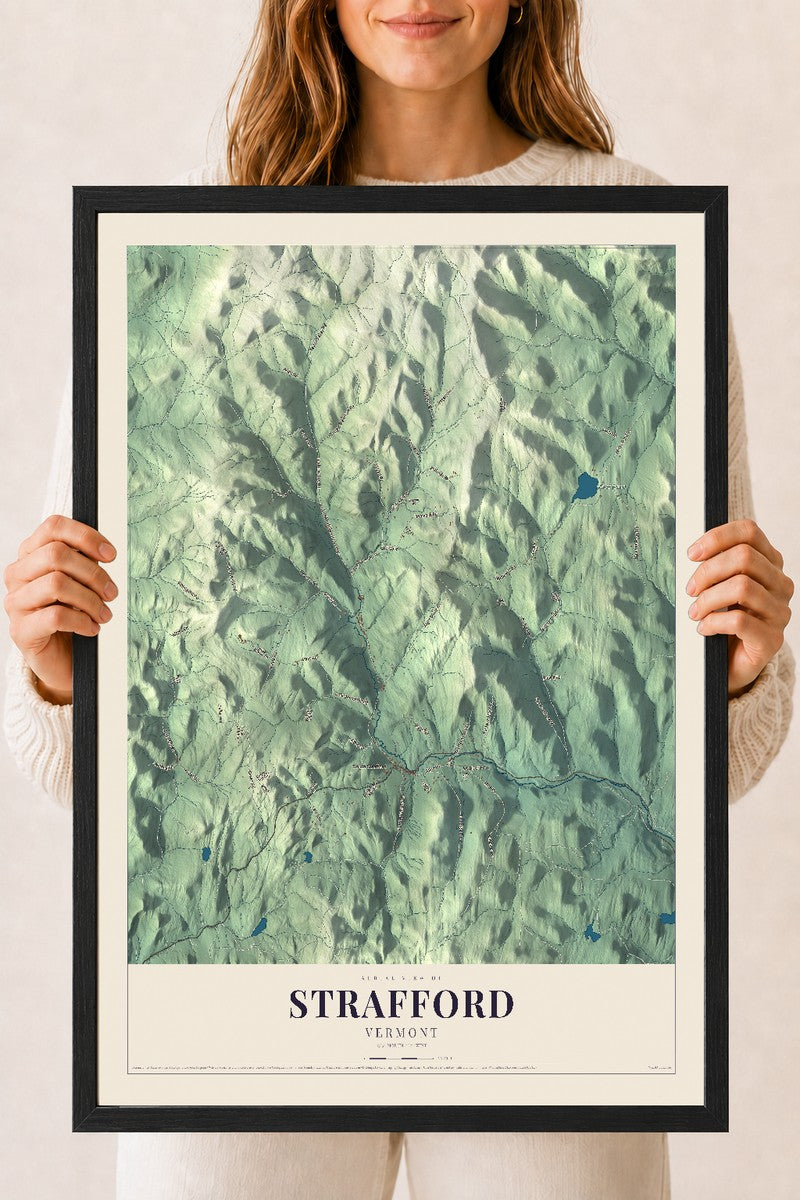 Strafford, Vermont map print - 18 x 24 black Ayous wood frame