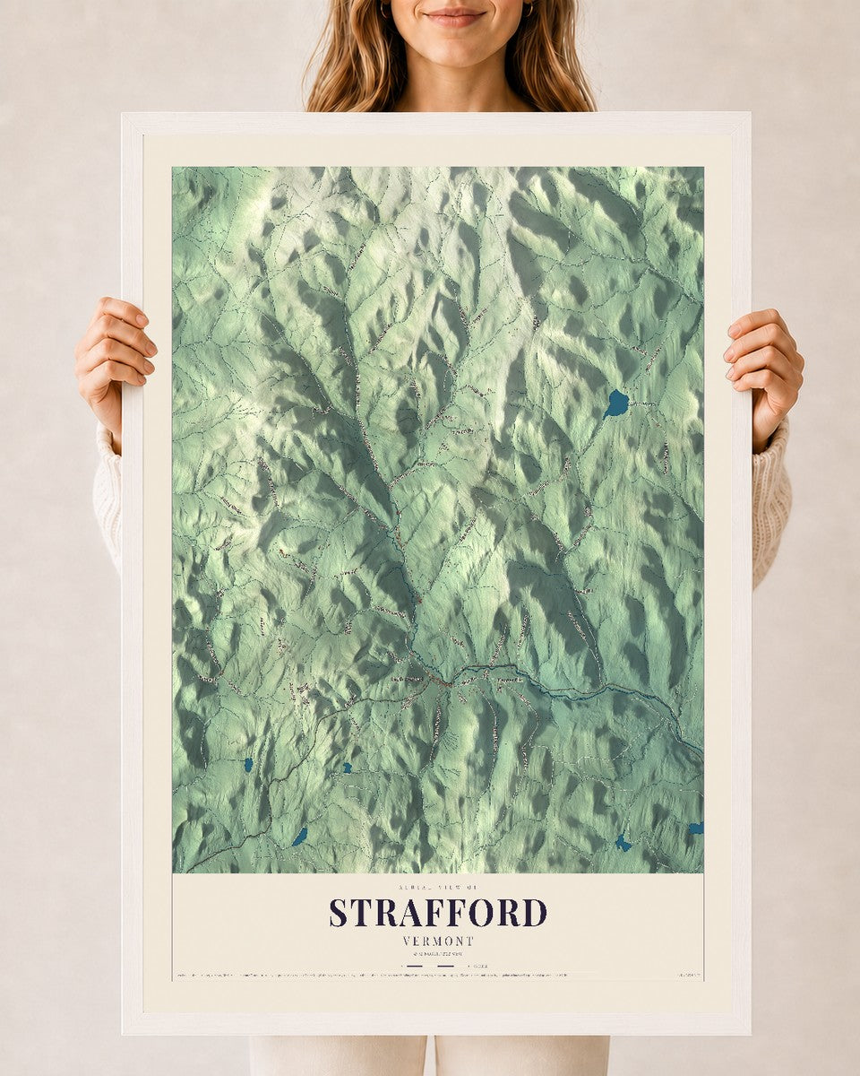 Strafford, Vermont map print - 24 x 36 white Ayous wood frame