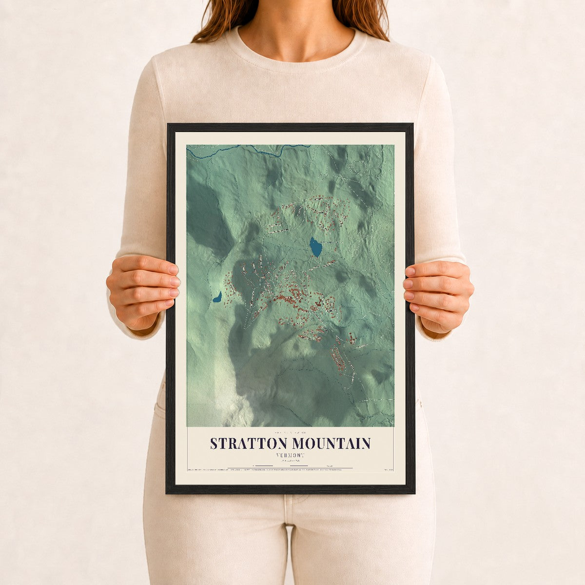 Stratton Mountain, Vermont map print - 12 x 18 black Ayous wood frame