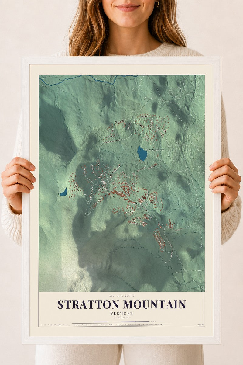 Stratton Mountain, Vermont map print - 18 x 24 white Ayous wood frame
