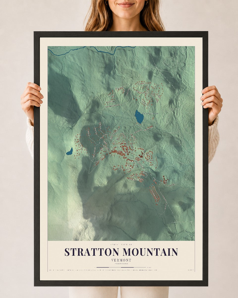 Stratton Mountain, Vermont map print - 24 x 36 black Ayous wood frame