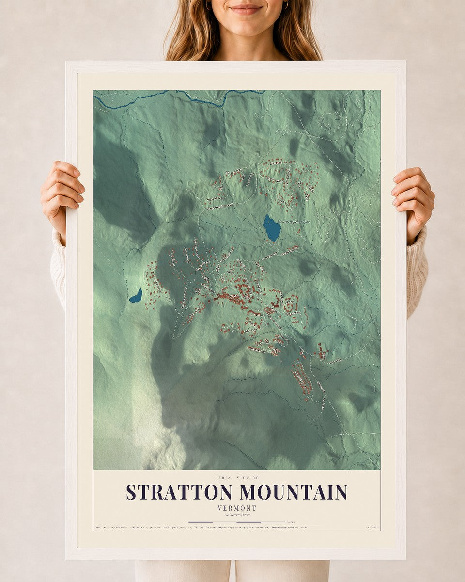 Stratton Mountain, Vermont map print - 24 x 36 white Ayous wood frame