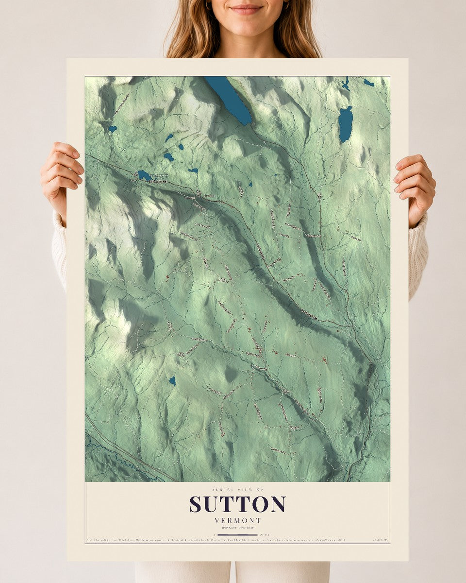 Sutton, Vermont map print - 24 x 36 archival matte print