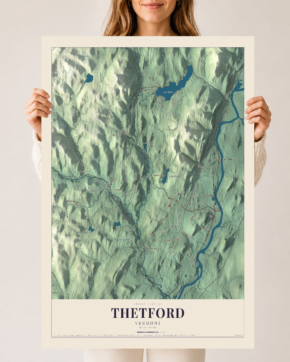 Thetford, Vermont map print - 24 x 36 archival matte print