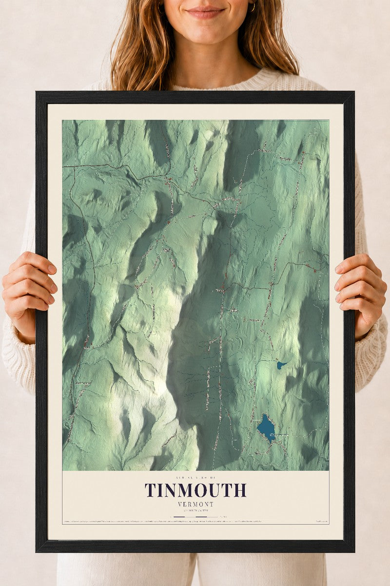 Tinmouth, Vermont map print - 18 x 24 black Ayous wood frame