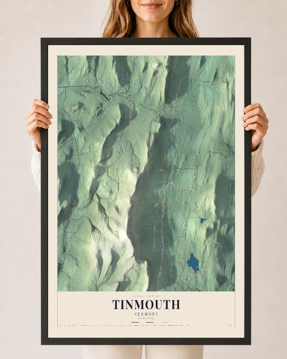Tinmouth, Vermont map print - 24 x 36 black Ayous wood frame