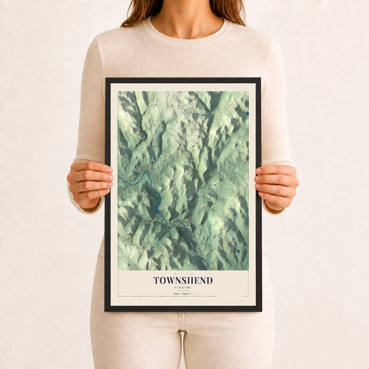 Townshend, Vermont map print - 12 x 18 black Ayous wood frame