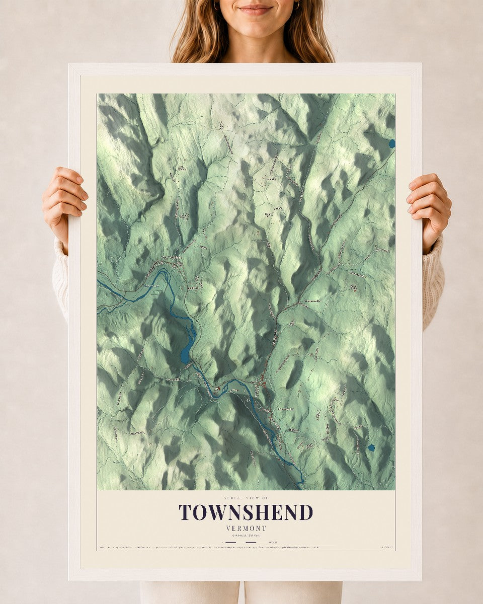 Townshend, Vermont map print - 24 x 36 white Ayous wood frame