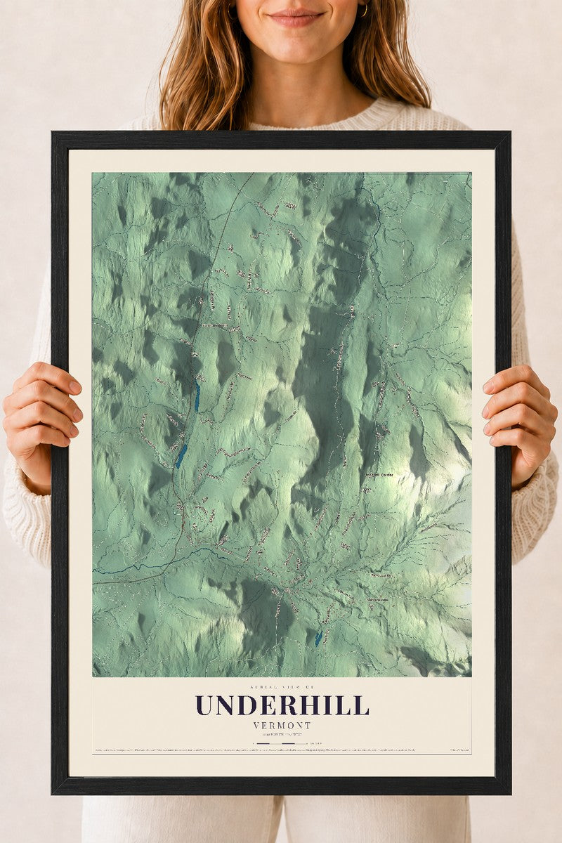 Underhill, Vermont map print - 18 x 24 black Ayous wood frame