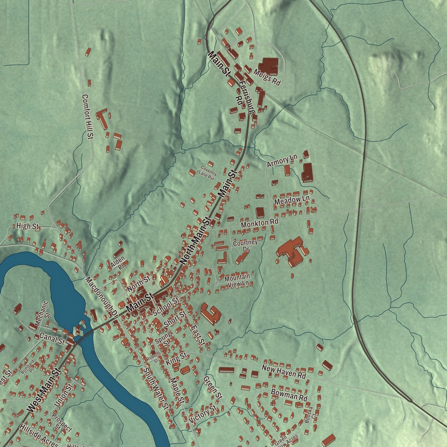 Terrain and local geography detail from the Vergennes, Vermont map
