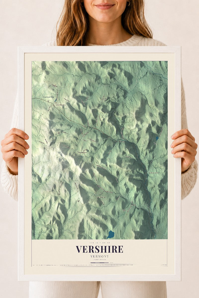 Vershire, Vermont map print - 18 x 24 white Ayous wood frame