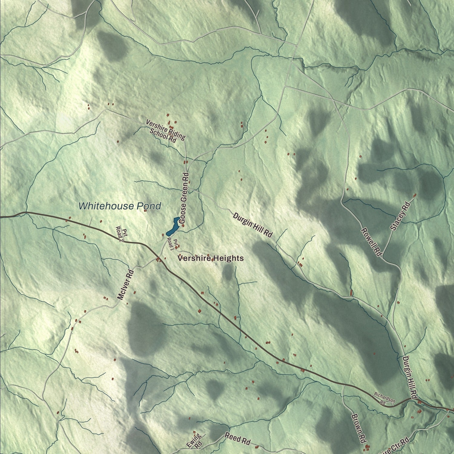Terrain and local geography detail from the Vershire, Vermont map