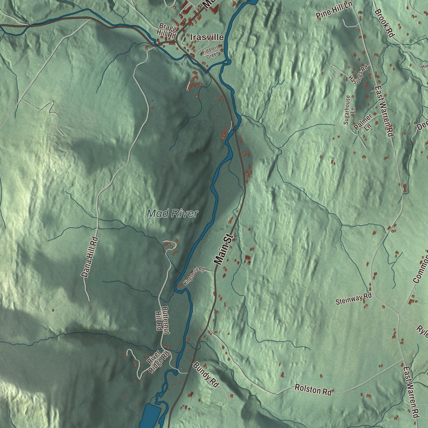 Terrain and local geography detail from the Waitsfield, Vermont map
