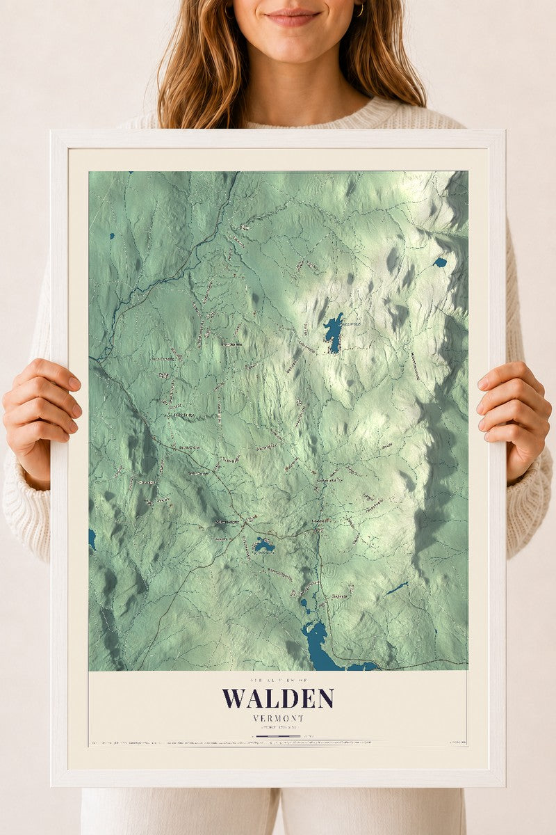 Walden, Vermont map print - 18 x 24 white Ayous wood frame