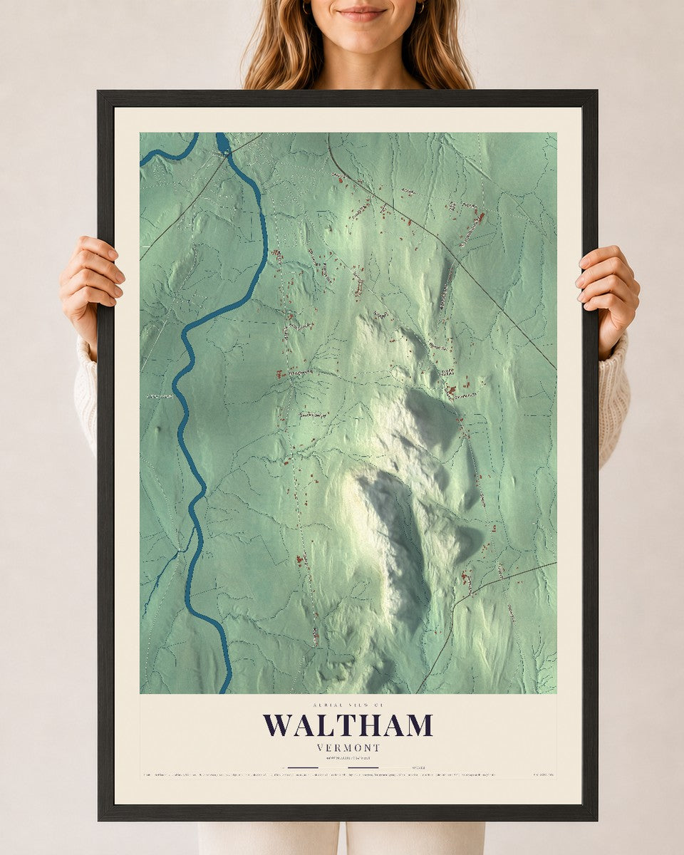 Waltham, Vermont map print - 24 x 36 black Ayous wood frame