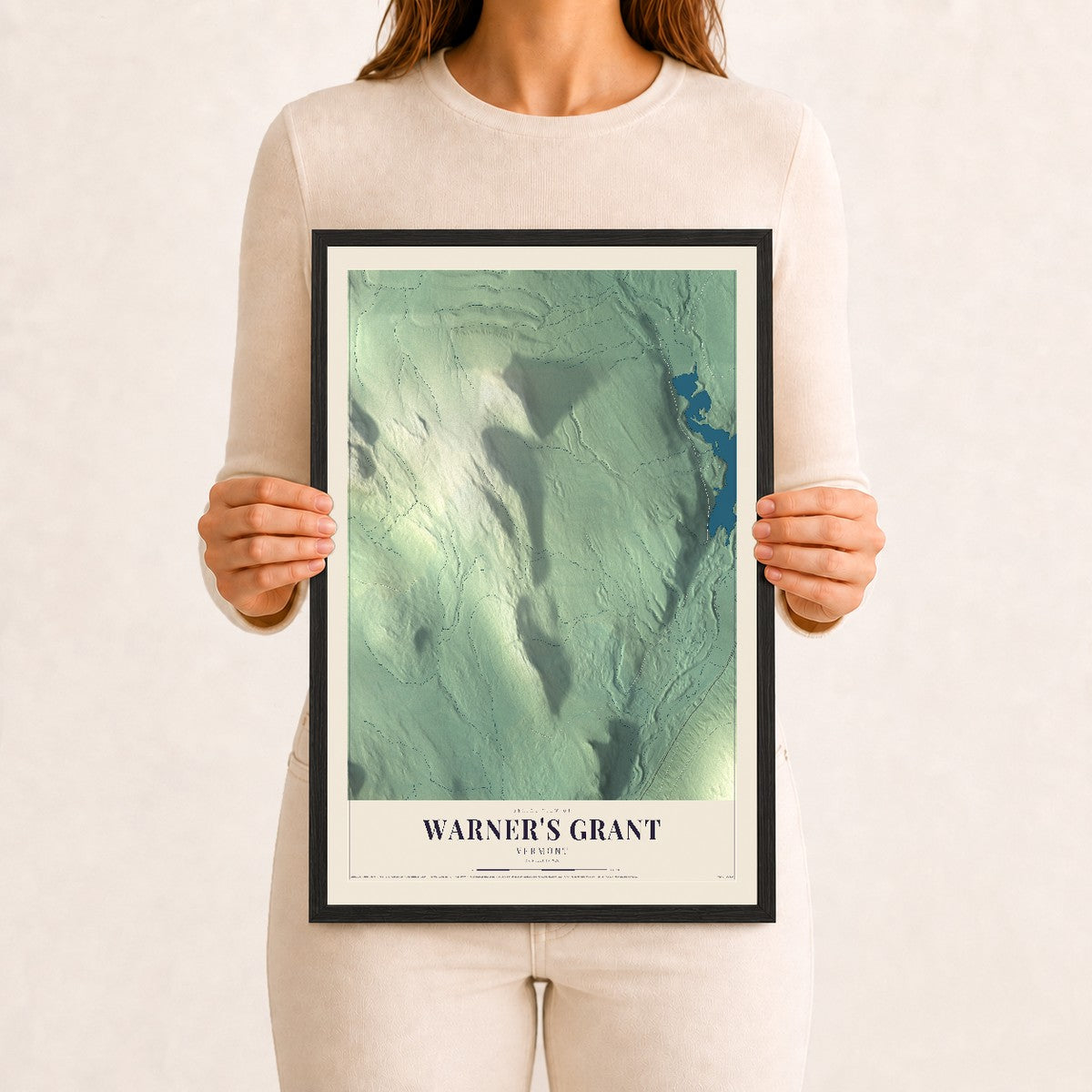 Warner's Grant, Vermont map print - 12 x 18 black Ayous wood frame