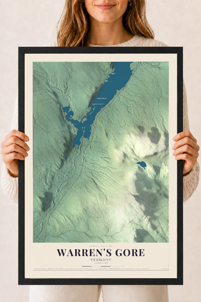 Warren's Gore, Vermont map print - 18 x 24 black Ayous wood frame
