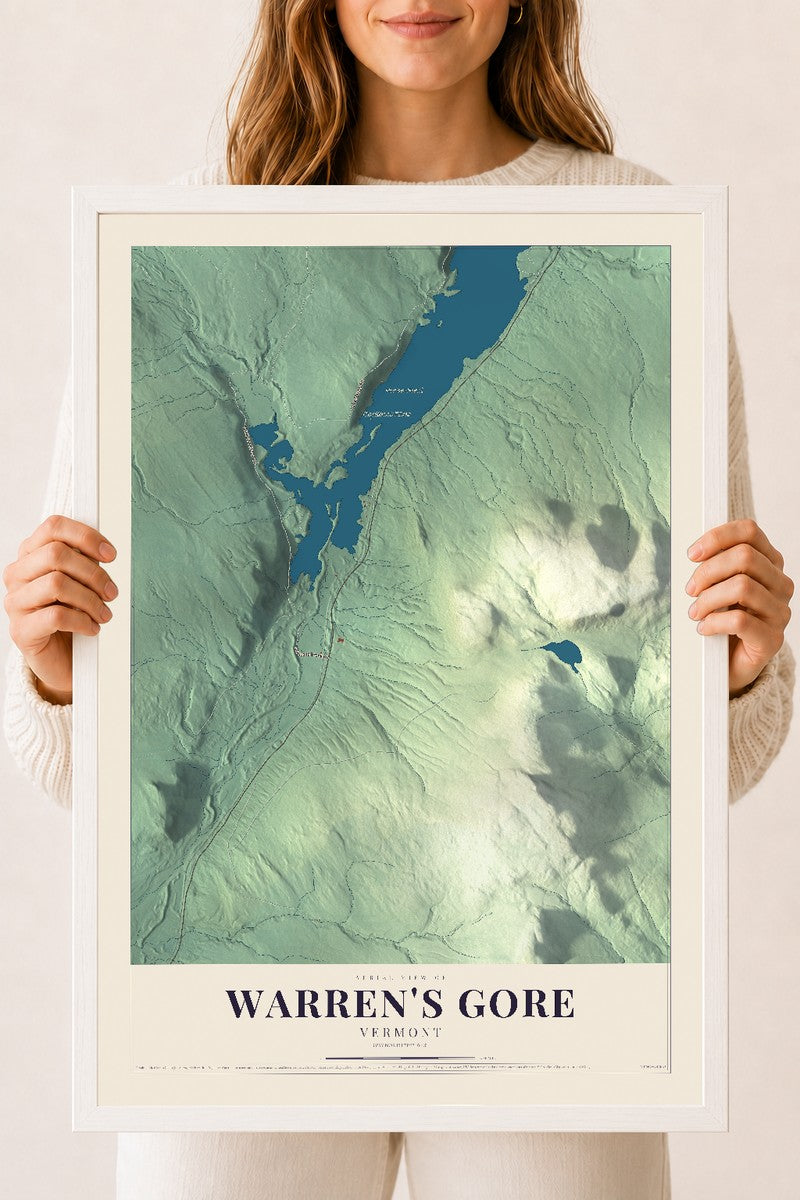 Warren's Gore, Vermont map print - 18 x 24 white Ayous wood frame