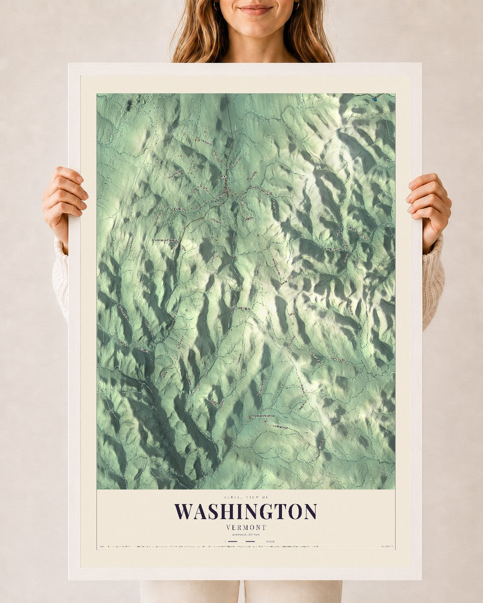 Washington, Vermont map print - 24 x 36 white Ayous wood frame