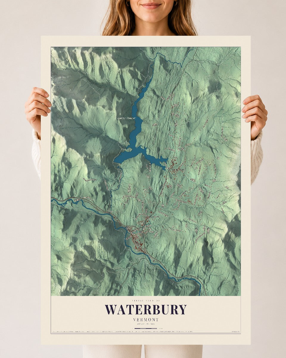 Waterbury, Vermont map print - 24 x 36 archival matte print