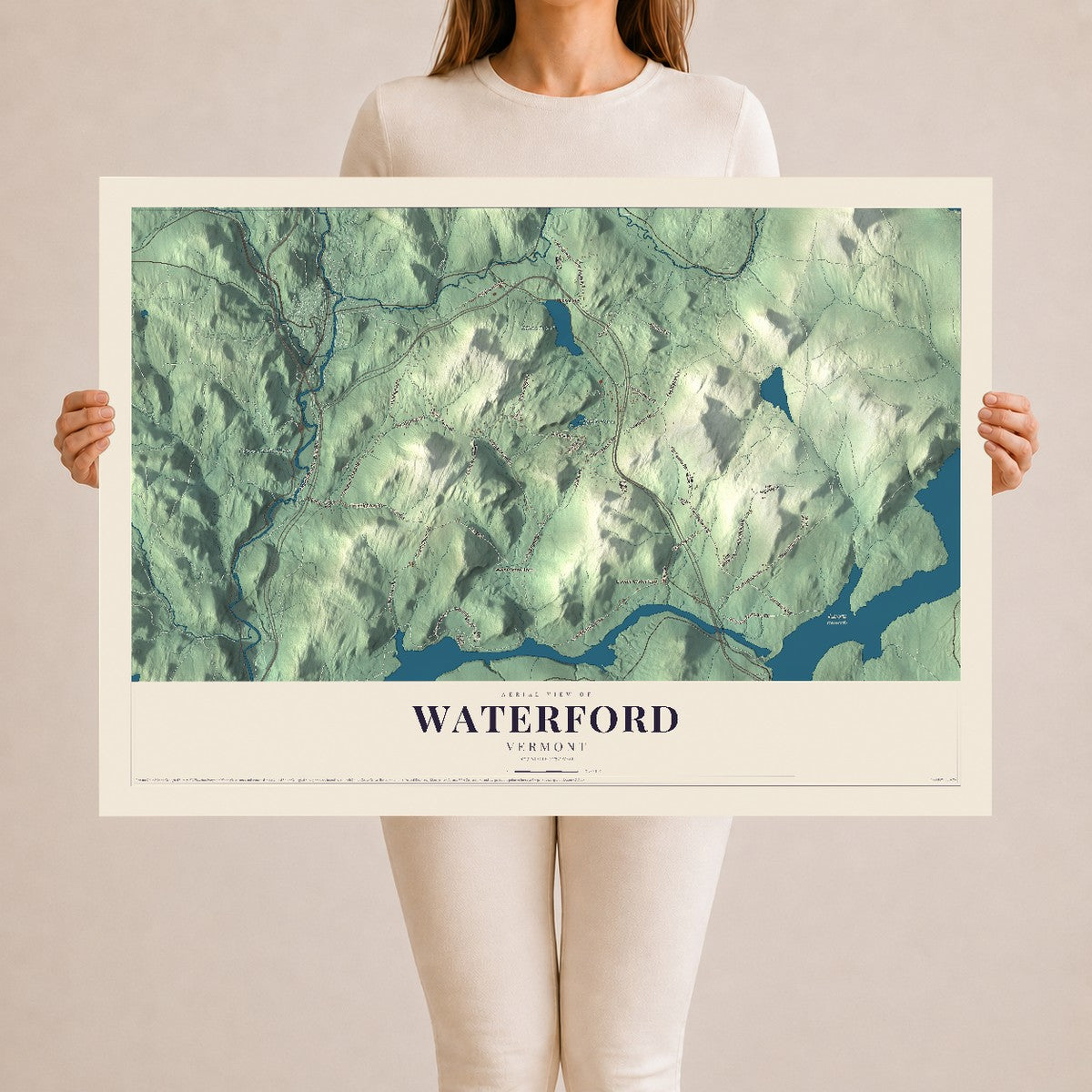 Map of Waterford, Vermont, 24 x 36 inch unframed archival matte print