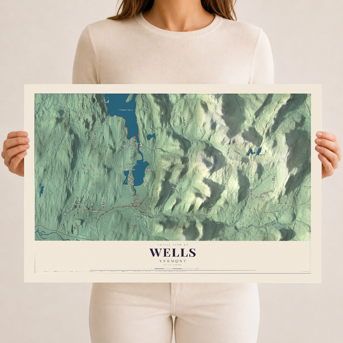 Map of Wells, Vermont, 12 x 18 inch unframed archival matte print