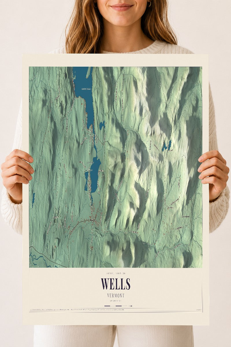 Wells, Vermont map print - 18 x 24 archival matte print