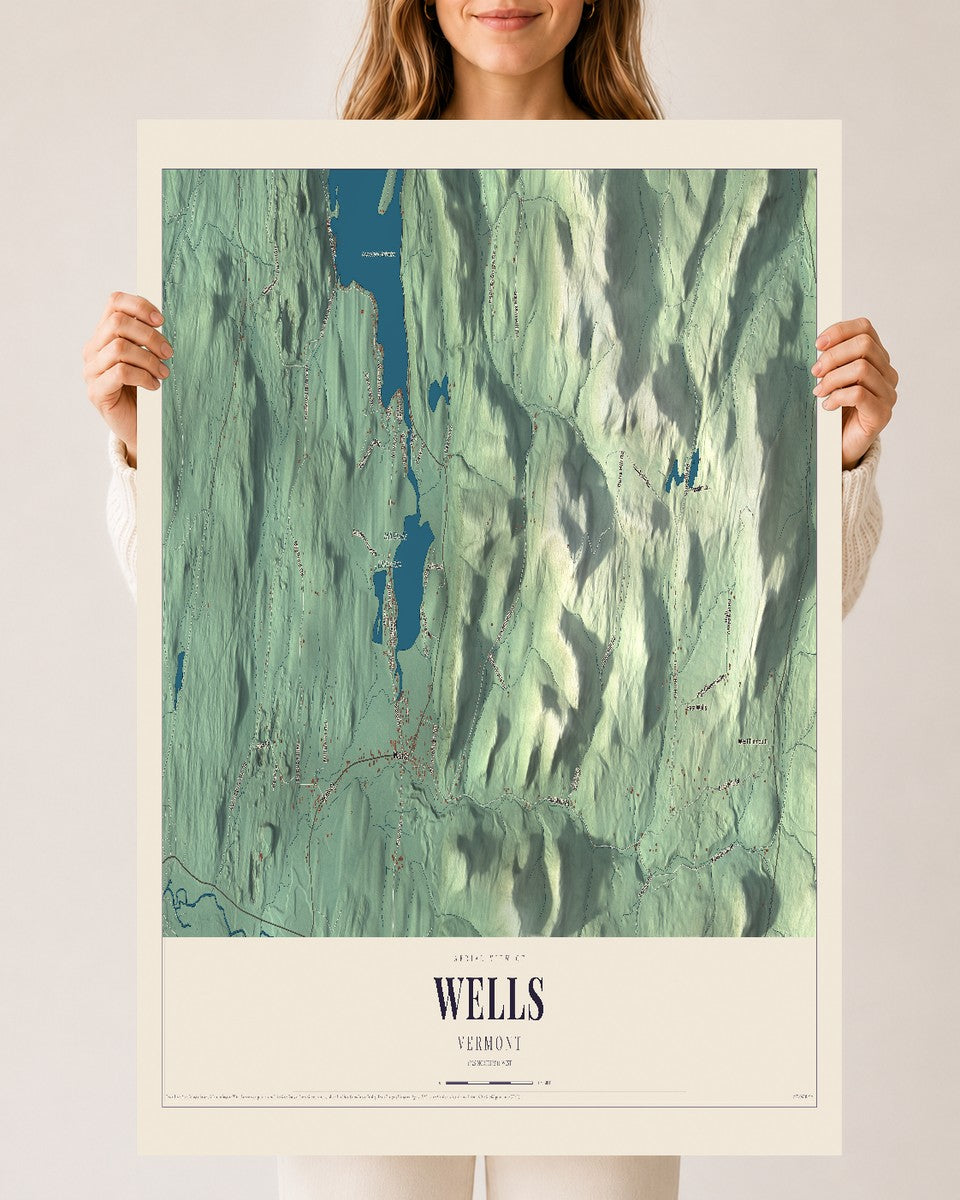 Wells, Vermont map print - 24 x 36 archival matte print