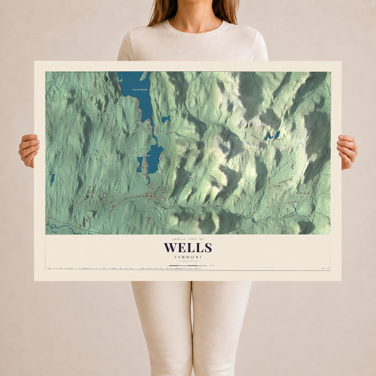 Map of Wells, Vermont, 24 x 36 inch unframed archival matte print