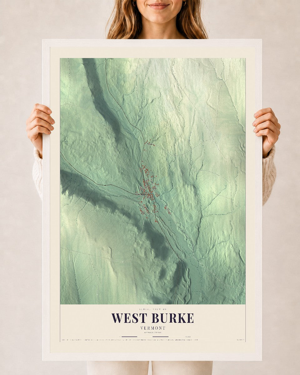 West Burke, Vermont map print - 24 x 36 white Ayous wood frame