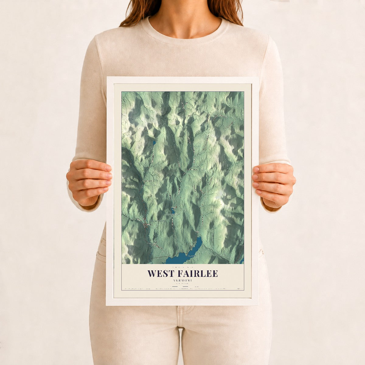 West Fairlee, Vermont map print - 12 x 18 white Ayous wood frame