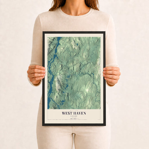 Map of West Haven, Vermont, 12 x 18 inch print in a black wood frame