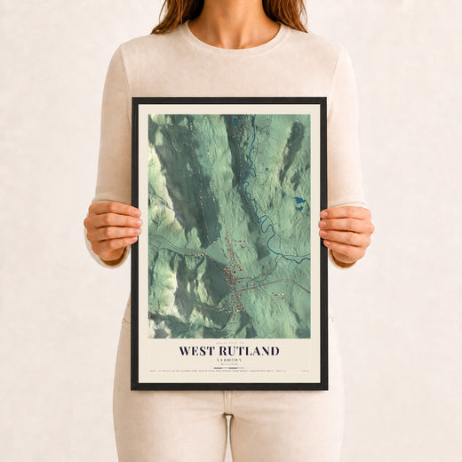 Map of West Rutland, Vermont, 12 x 18 inch print in a black wood frame