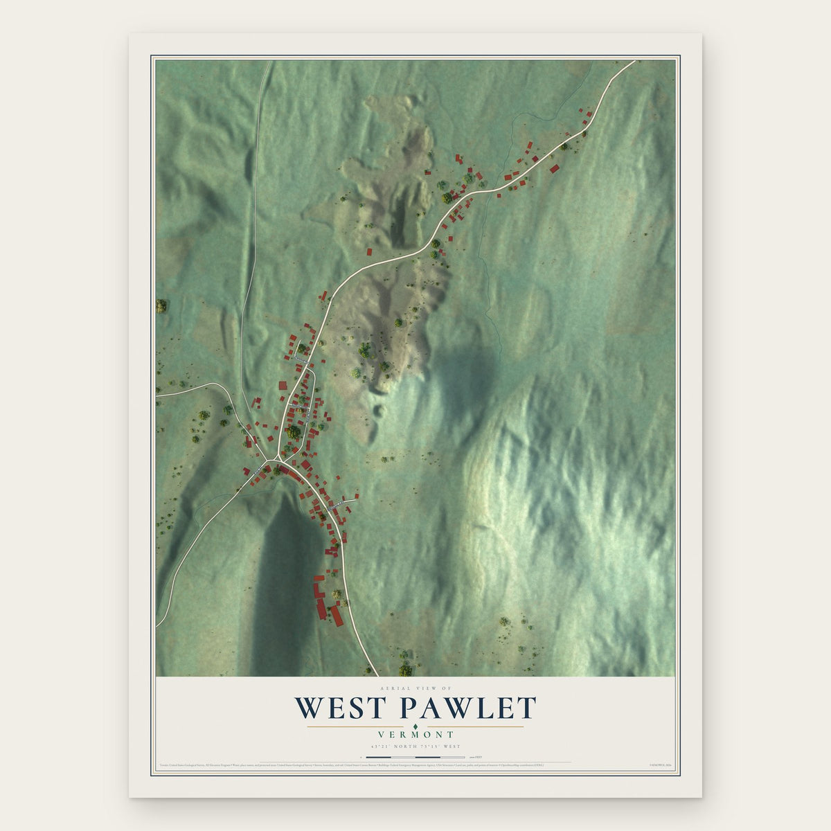 West Pawlet, Vermont map print, the full design