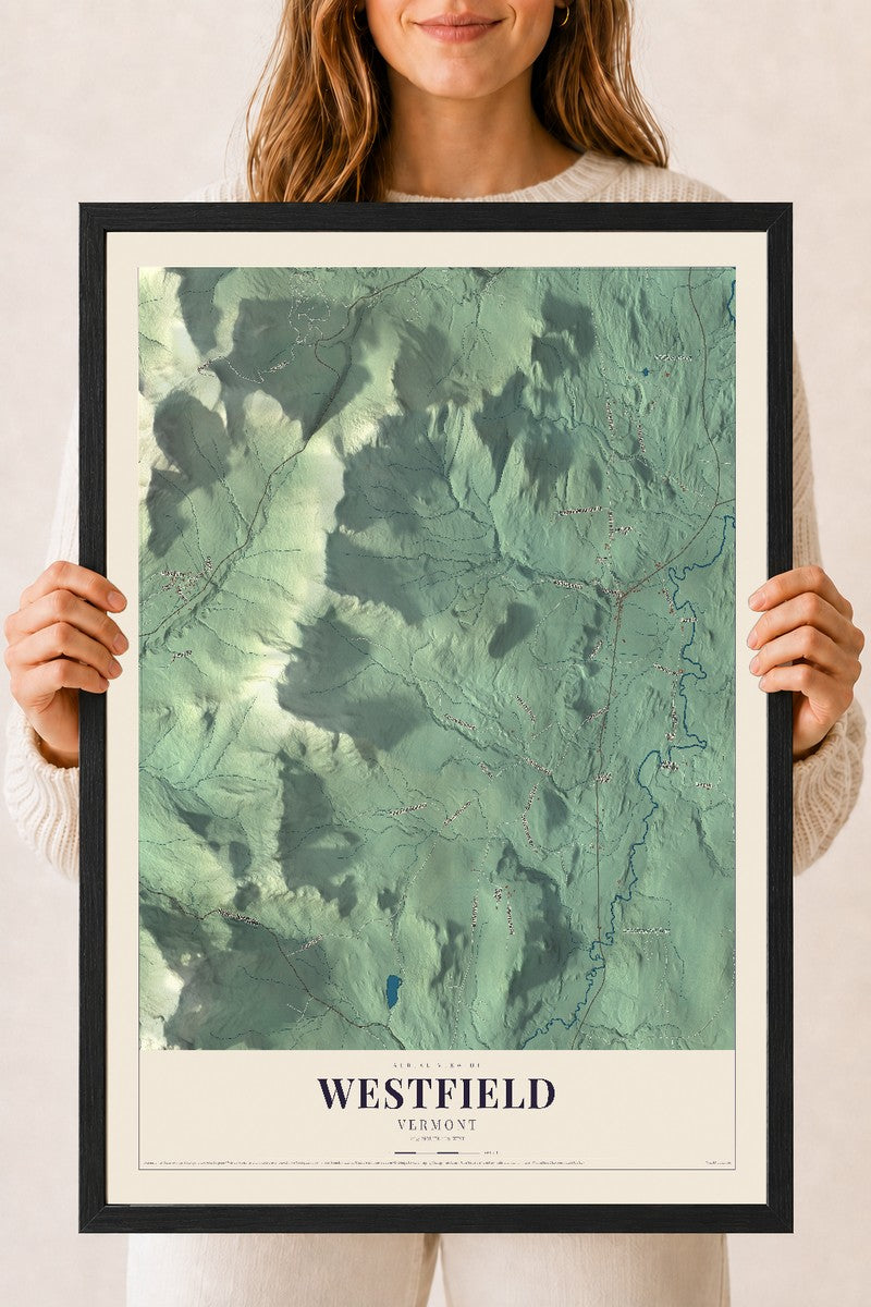 Westfield, Vermont map print - 18 x 24 black Ayous wood frame