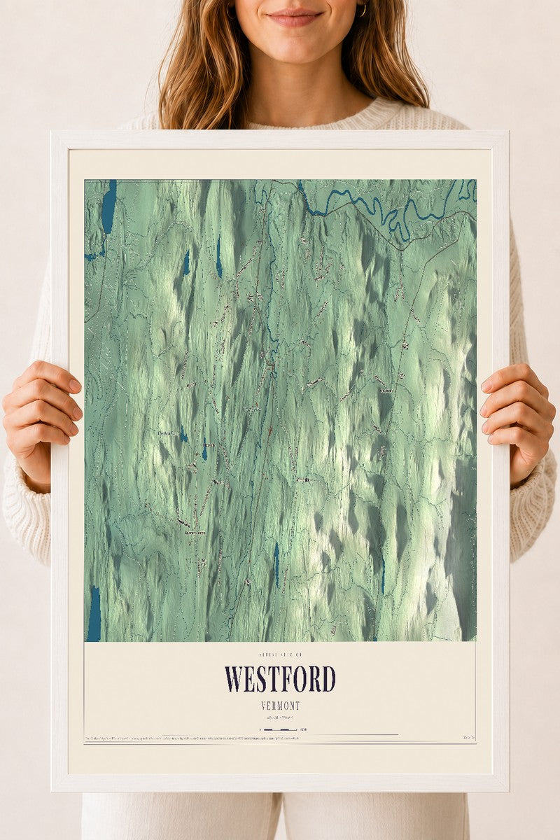 Westford, Vermont map print - 18 x 24 white Ayous wood frame