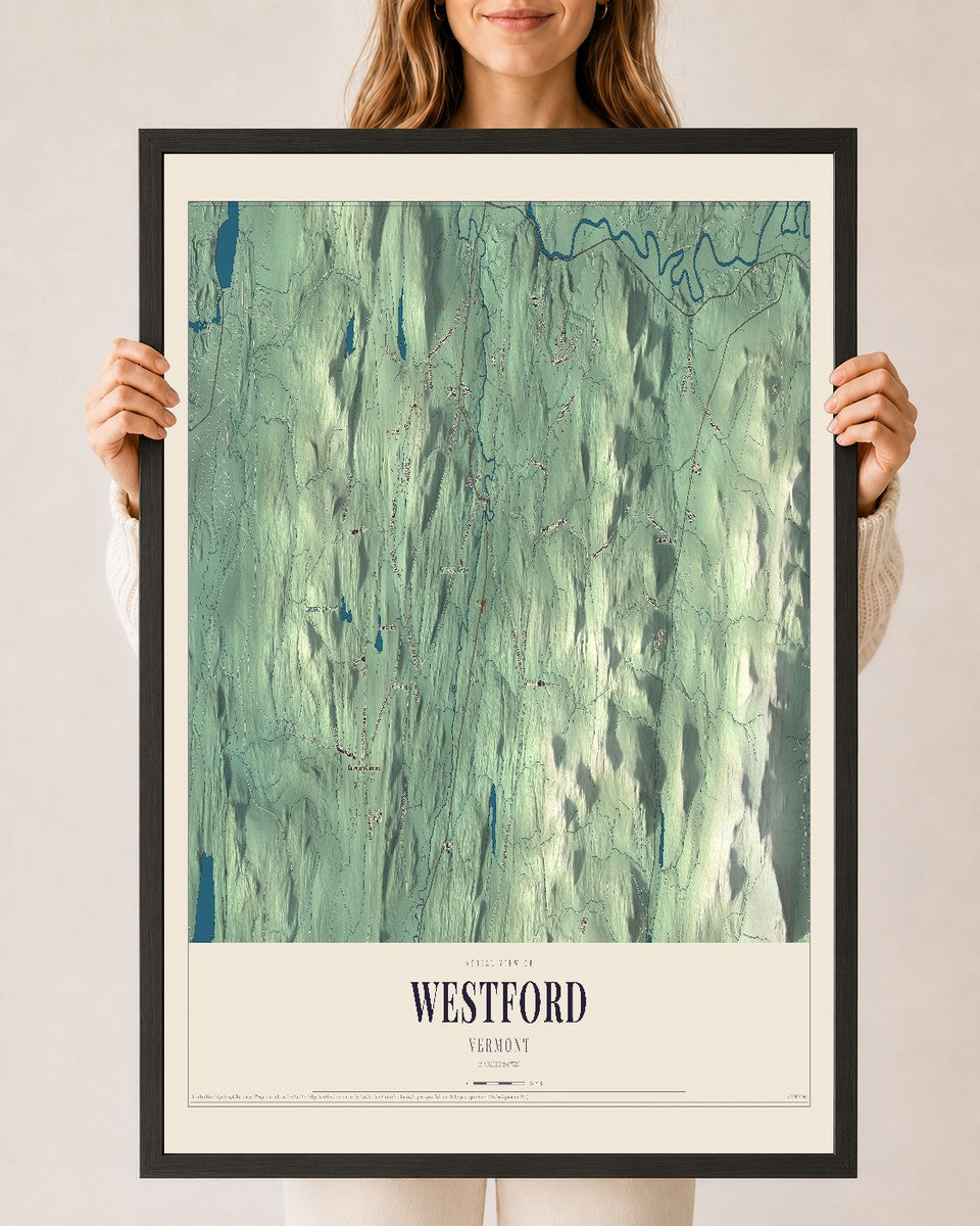 Westford, Vermont map print - 24 x 36 black Ayous wood frame