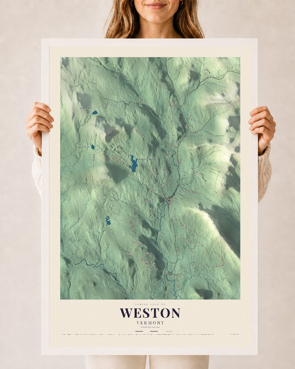 Weston, Vermont map print - 24 x 36 white Ayous wood frame