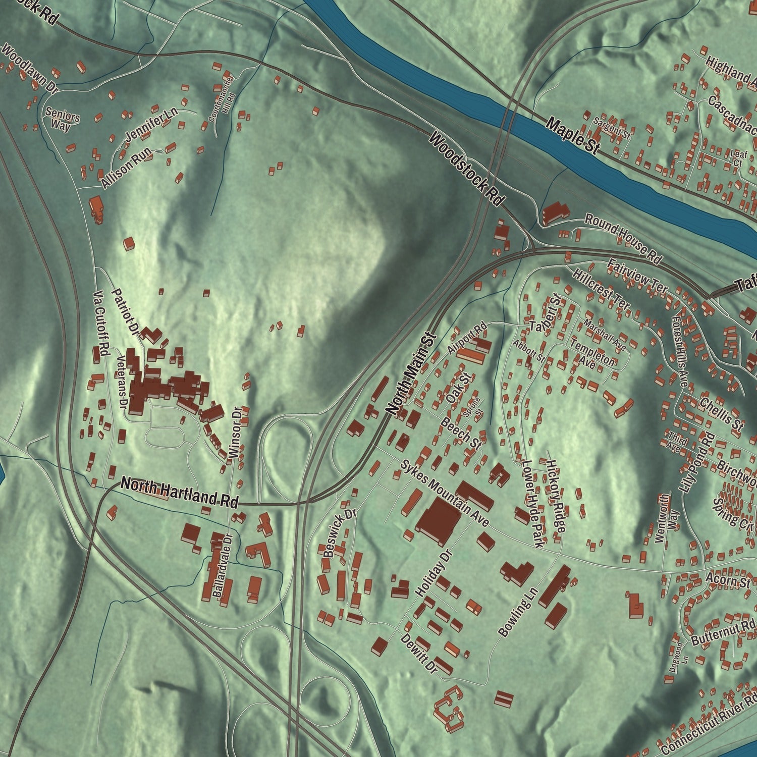Street and neighborhood detail from the White River Junction, Vermont map