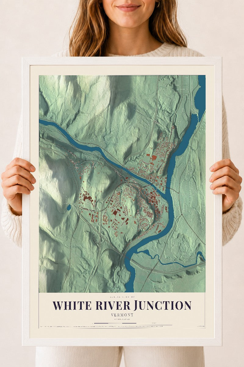 White River Junction, Vermont map print - 18 x 24 white Ayous wood frame