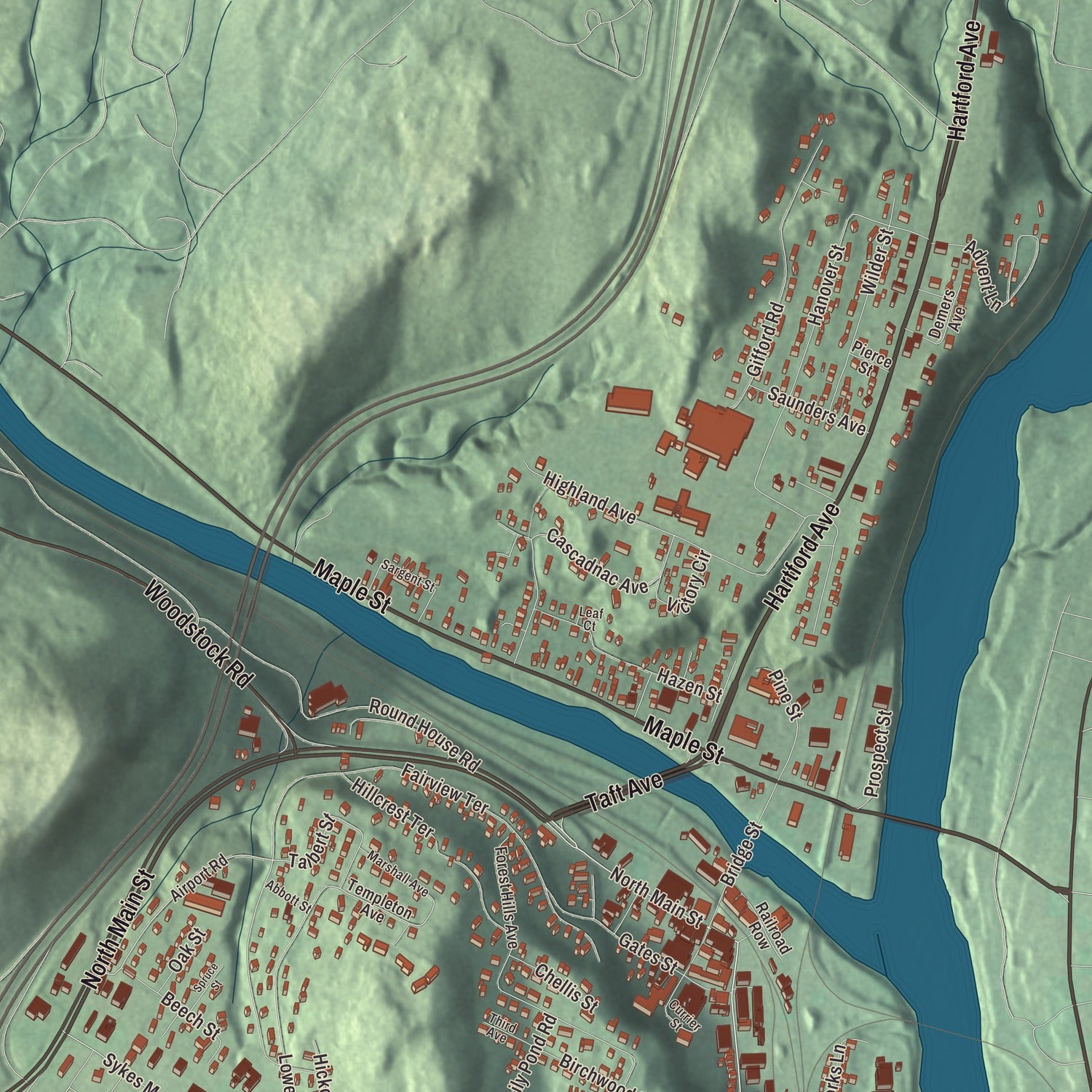 Terrain and local geography detail from the White River Junction, Vermont map