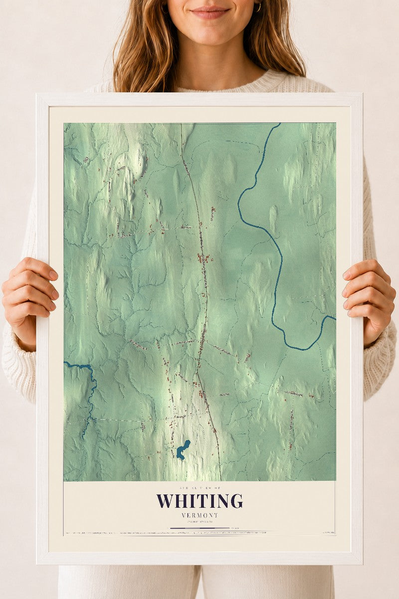 Whiting, Vermont map print - 18 x 24 white Ayous wood frame