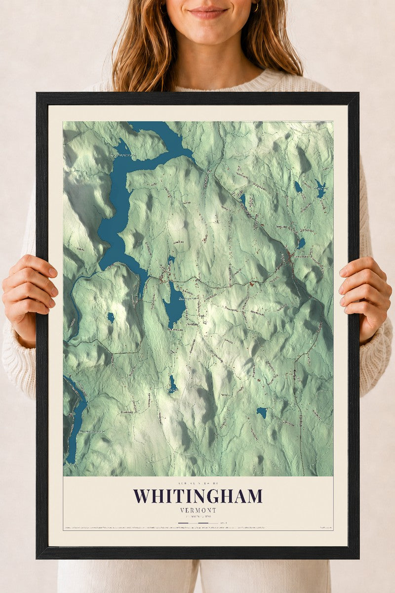 Whitingham, Vermont map print - 18 x 24 black Ayous wood frame