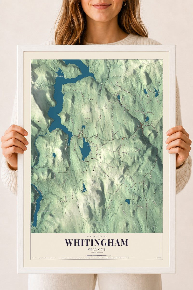 Whitingham, Vermont map print - 18 x 24 white Ayous wood frame