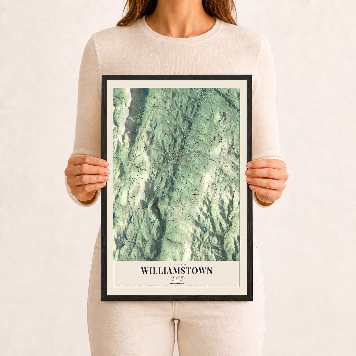 Williamstown, Vermont map print - 12 x 18 black Ayous wood frame