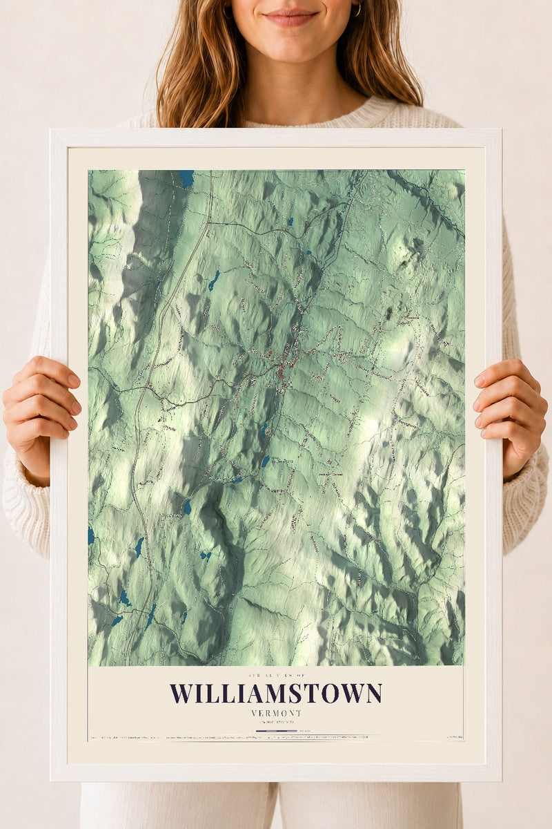 Williamstown, Vermont map print - 18 x 24 white Ayous wood frame